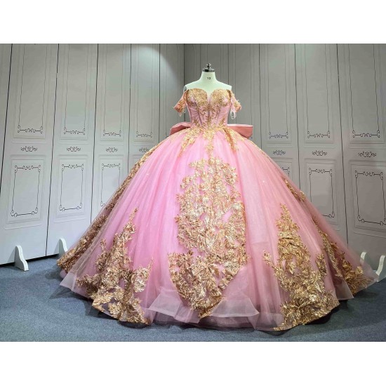 Mumuleo Candy Color Ball Gown Quinceanera Dress Sweetheart Neckline Off-Shoulder Chapel Train Floor-Length Lace Party Wedding