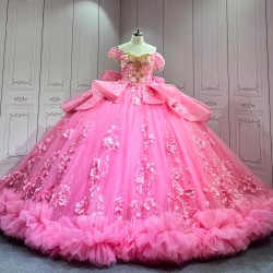 Mumuleo Hot Pink Candy Color Ball Gown Floor-Length Satin Quinceanera Dress with Chapel Train 2026