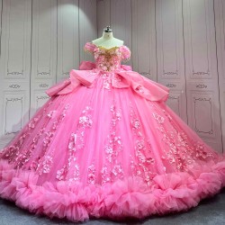 Mumuleo Hot Pink Candy Color Ball Gown Floor-Length Satin Quinceanera Dress with Chapel Train 2026