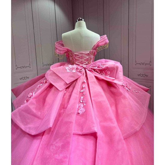 Mumuleo Hot Pink Candy Color Ball Gown Floor-Length Satin Quinceanera Dress with Chapel Train 2026