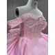 Mumuleo Shiny Pink Ball Gown Floor-Length Quinceanera Dress Chapel Modern Satin Lace Print Natural Waist for Teenagers 2026