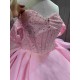 Mumuleo Shiny Pink Ball Gown Floor-Length Quinceanera Dress Chapel Modern Satin Lace Print Natural Waist for Teenagers 2026