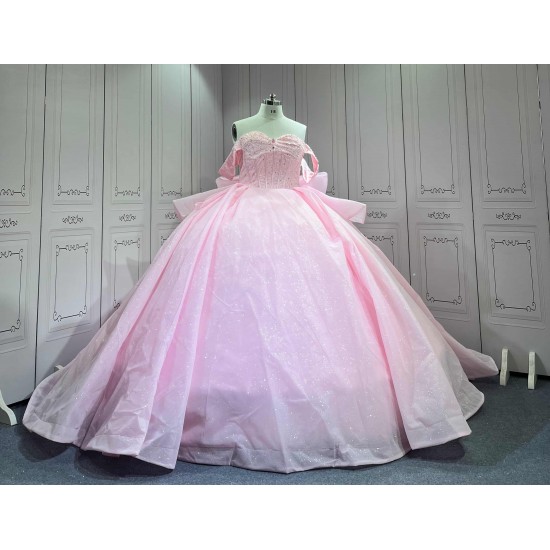 Mumuleo Shiny Pink Ball Gown Floor-Length Quinceanera Dress Chapel Modern Satin Lace Print Natural Waist for Teenagers 2026