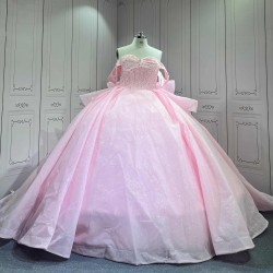 Mumuleo Shiny Pink Ball Gown Floor-Length Quinceanera Dress Chapel Modern Satin Lace Print Natural Waist for Teenagers 2026