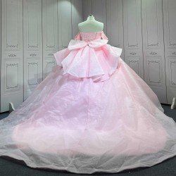 Mumuleo Shiny Pink Ball Gown Floor-Length Quinceanera Dress Chapel Modern Satin Lace Print Natural Waist for Teenagers 2026