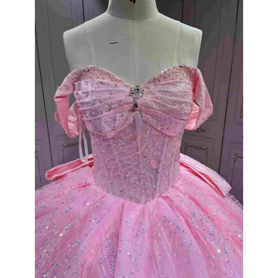 Mumuleo Shiny Pink Ball Gown Floor-Length Quinceanera Dress Chapel Modern Satin Lace Print Natural Waist for Teenagers 2026