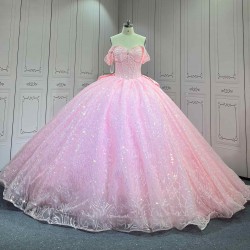 Mumuleo Shiny Pink Ball Gown Floor-Length Quinceanera Dress Chapel Modern Satin Lace Print Natural Waist for Teenagers 2026