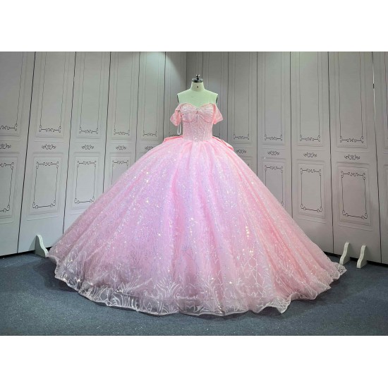 Mumuleo Shiny Pink Ball Gown Floor-Length Quinceanera Dress Chapel Modern Satin Lace Print Natural Waist for Teenagers 2026
