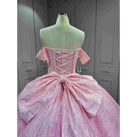 Mumuleo Shiny Pink Ball Gown Floor-Length Quinceanera Dress Chapel Modern Satin Lace Print Natural Waist for Teenagers 2026