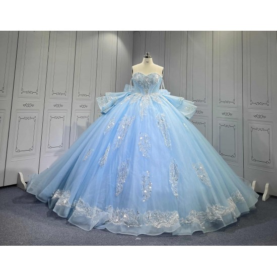 Mumuleo Floor-Length Modern Satin Lace Printed Chapel Train Ball Gown Quinceanera Dress for Teenagers