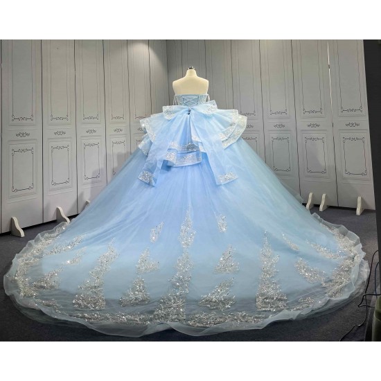 Mumuleo Floor-Length Modern Satin Lace Printed Chapel Train Ball Gown Quinceanera Dress for Teenagers