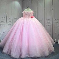 Mumuleo Pink Sweetheart Ball Gown Quinceanera Dresses with Sweep Train Beading for Party 2026