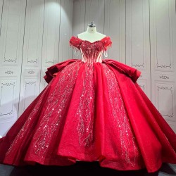 Mumuleo Red Sweetheart Neckline Floor-Length Ball Gown Quinceanera Dress with Chapel Train and Lace Decoration 2026