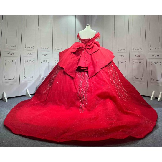 Mumuleo Red Sweetheart Neckline Floor-Length Ball Gown Quinceanera Dress with Chapel Train and Lace Decoration 2026