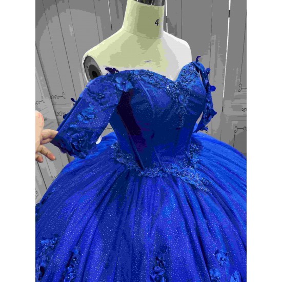 Mumuleo Royal Blue Quinceanera Dress With 3D Flowers