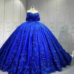 Mumuleo Royal Blue Quinceanera Dress With 3D Flowers