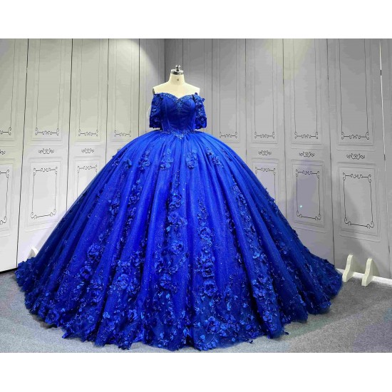 Mumuleo Royal Blue Quinceanera Dress With 3D Flowers