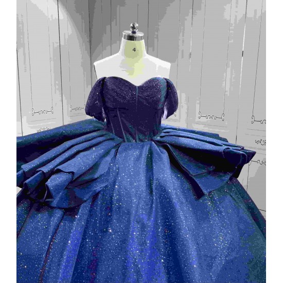 Mumuleo Navy Blue Sweetheart Lace Natural Waist Floor-Length Chapel Train Quinceanera Party Dress 2026