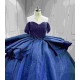 Mumuleo Navy Blue Sweetheart Lace Natural Waist Floor-Length Chapel Train Quinceanera Party Dress 2026