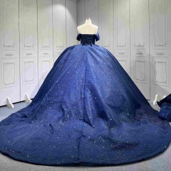 Mumuleo Navy Blue Sweetheart Lace Natural Waist Floor-Length Chapel Train Quinceanera Party Dress 2026