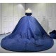 Mumuleo Navy Blue Sweetheart Lace Natural Waist Floor-Length Chapel Train Quinceanera Party Dress 2026