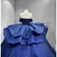 Mumuleo Navy Blue Sweetheart Lace Natural Waist Floor-Length Chapel Train Quinceanera Party Dress 2026