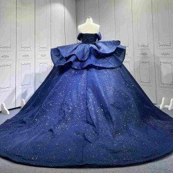 Mumuleo Navy Blue Sweetheart Lace Natural Waist Floor-Length Chapel Train Quinceanera Party Dress 2026