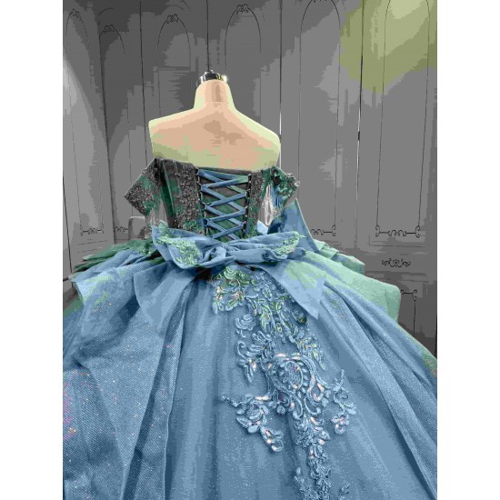 Mumuleo Ball Gown Floor-Length Quinceanera Dress 2026 with Chapel Train Modern Satin Print Blue for Teenagers