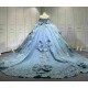 Mumuleo Ball Gown Floor-Length Quinceanera Dress 2026 with Chapel Train Modern Satin Print Blue for Teenagers