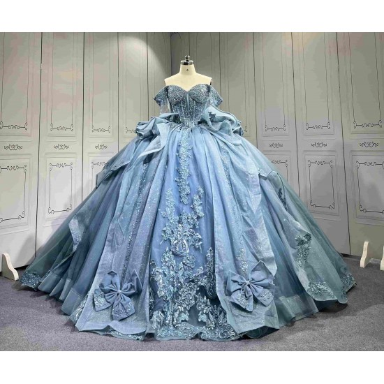 Mumuleo Ball Gown Floor-Length Quinceanera Dress 2026 with Chapel Train Modern Satin Print Blue for Teenagers