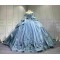 Mumuleo Ball Gown Floor-Length Quinceanera Dress 2026 with Chapel Train Modern Satin Print Blue for Teenagers