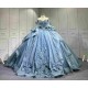 Mumuleo Ball Gown Floor-Length Quinceanera Dress 2026 with Chapel Train Modern Satin Print Blue for Teenagers
