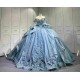 Mumuleo Ball Gown Floor-Length Quinceanera Dress 2026 with Chapel Train Modern Satin Print Blue for Teenagers