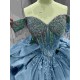 Mumuleo Ball Gown Floor-Length Quinceanera Dress 2026 with Chapel Train Modern Satin Print Blue for Teenagers