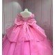 Mumuleo Hot Pink Quinceanera Ball Gown Floor-Length Chapel Train Modern Satin Dress with Big Bowtie Detachable