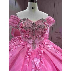 Mumuleo Hot Pink Quinceanera Ball Gown Floor-Length Chapel Train Modern Satin Dress with Big Bowtie Detachable