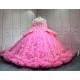Mumuleo Hot Pink Quinceanera Ball Gown Floor-Length Chapel Train Modern Satin Dress with Big Bowtie Detachable