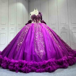 Mumuleo Purple Quinceanera Ball Gown Floor-Length Chapel Train Modern Lace Dress 2026 One Shoulder Vestidos De 15 Anos