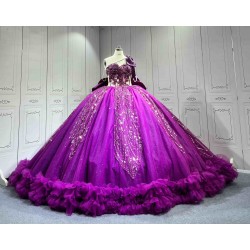 Mumuleo Purple Quinceanera Ball Gown Floor-Length Chapel Train Modern Lace Dress 2026 One Shoulder Vestidos De 15 Anos
