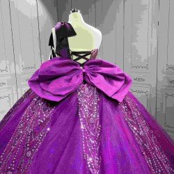 Mumuleo Purple Quinceanera Ball Gown Floor-Length Chapel Train Modern Lace Dress 2026 One Shoulder Vestidos De 15 Anos