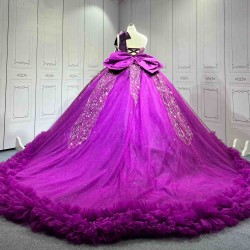 Mumuleo Purple Quinceanera Ball Gown Floor-Length Chapel Train Modern Lace Dress 2026 One Shoulder Vestidos De 15 Anos