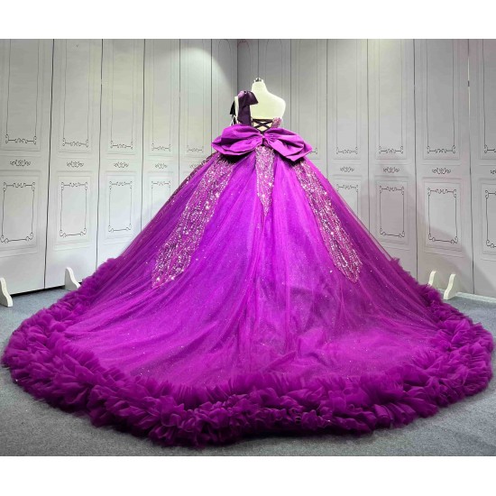 Mumuleo Purple Quinceanera Ball Gown Floor-Length Chapel Train Modern Lace Dress 2026 One Shoulder Vestidos De 15 Anos