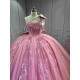 Mumuleo Blush Pink Quinceanera Ball Gown Floor-Length Chapel Train Modern Satin Lace Print Natural Waist Dress 2026