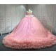 Mumuleo Blush Pink Quinceanera Ball Gown Floor-Length Chapel Train Modern Satin Lace Print Natural Waist Dress 2026