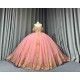 Mumuleo Blush Pink Rose Gold Floor-Length Ball Gown Shoulder Sweetheart Neckline Chapel Train Quinceanera Dresses 2026 100%