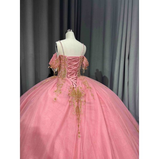 Mumuleo Blush Pink Rose Gold Floor-Length Ball Gown Shoulder Sweetheart Neckline Chapel Train Quinceanera Dresses 2026 100%
