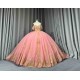 Mumuleo Blush Pink Rose Gold Floor-Length Ball Gown Shoulder Sweetheart Neckline Chapel Train Quinceanera Dresses 2026 100%