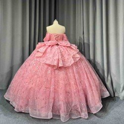 Mumuleo Blush Pink Rose Gold Floor-Length Ball Gown Shoulder Sweetheart Neckline Chapel Train Quinceanera Dresses 2026 100%