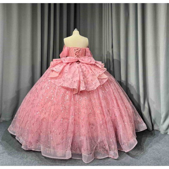 Mumuleo Blush Pink Rose Gold Floor-Length Ball Gown Shoulder Sweetheart Neckline Chapel Train Quinceanera Dresses 2026 100%
