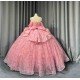 Mumuleo Blush Pink Rose Gold Floor-Length Ball Gown Shoulder Sweetheart Neckline Chapel Train Quinceanera Dresses 2026 100%